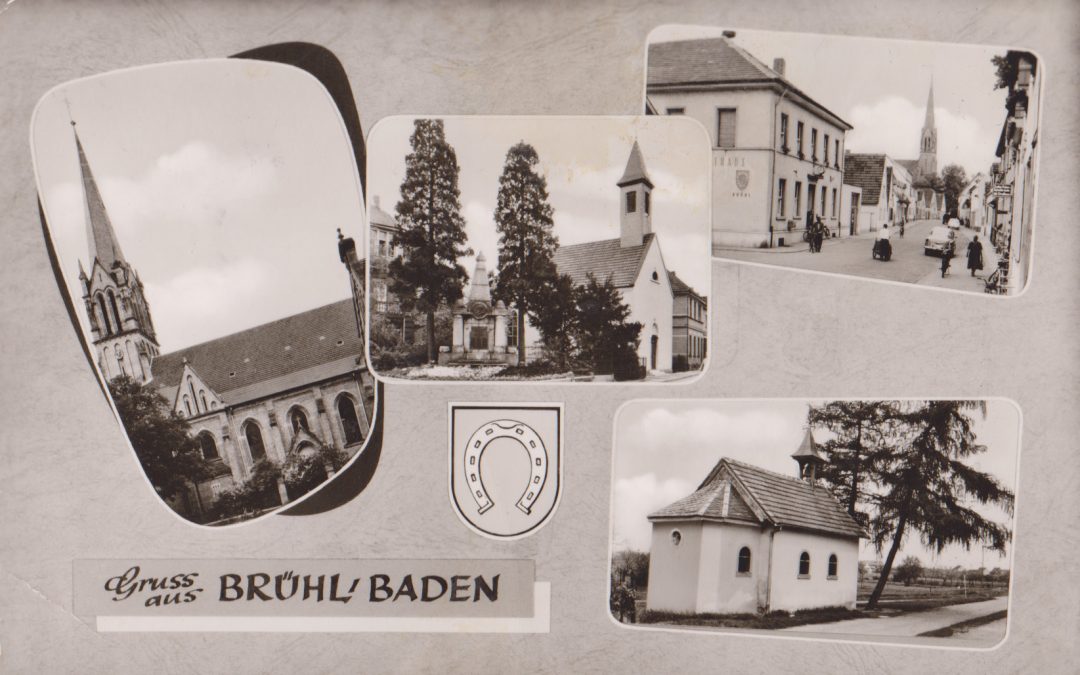 Gruß aus Brühl Baden mit Hufeisen 1962