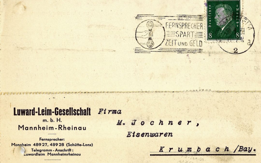 Luward Geschäftskarte mit Stempel 1931